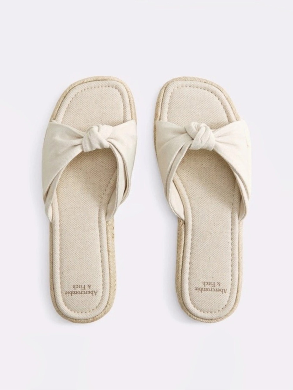 Abercrombie & Fitch Knotted Espadrille Slide Sandals Cream